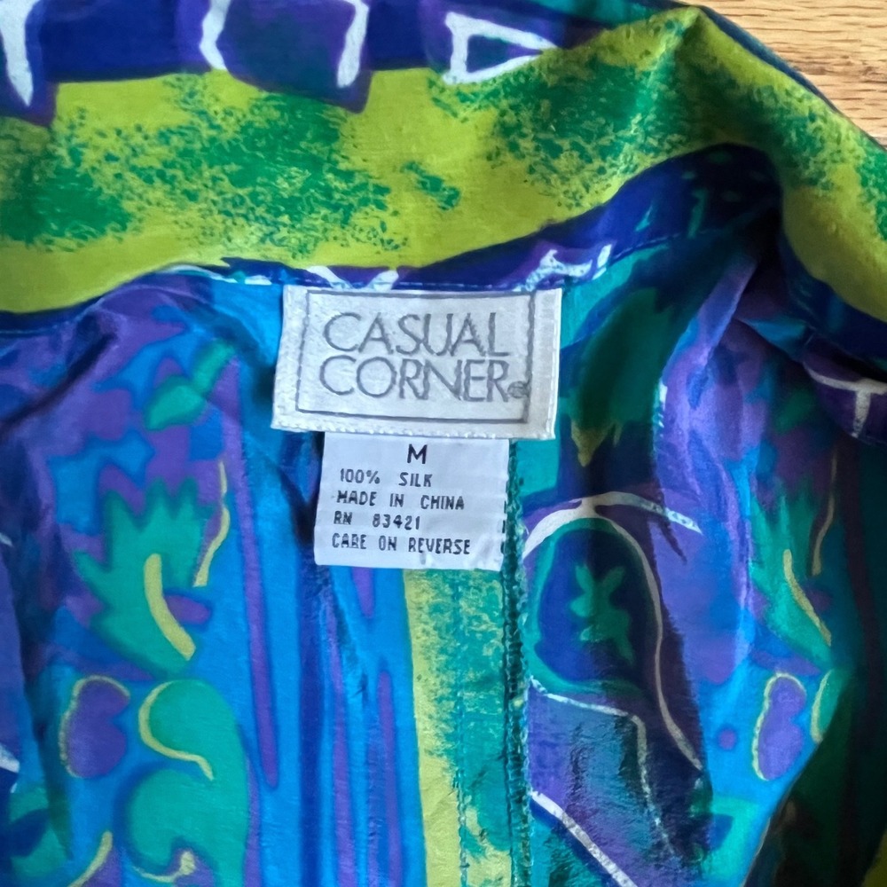 Casual Corner Vintage 90s 100% Silk Oversized Lagenlook Art to Wear Shirt M - Picture 2 of 7